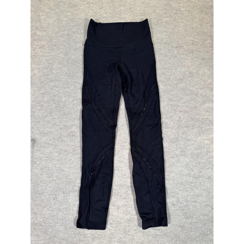 Lululemon‎ Leggings Womens 2 Black High Rise Ankle Mesh Panels Yoga Athletic Gym